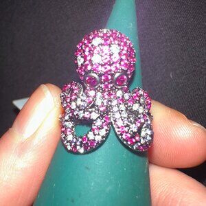 Pink CZ Octopus Ring Sz 8 Silver